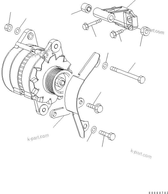 Komatsu parts book diagram for SAA6D107E-1KB-W S/N 30909615-UP: ALTERNATOR MOUNTING