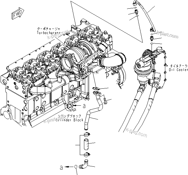 Komatsu parts book diagram for SAA6D114E-3 S/N .-UP: TURBOCHARGER OIL PIPING