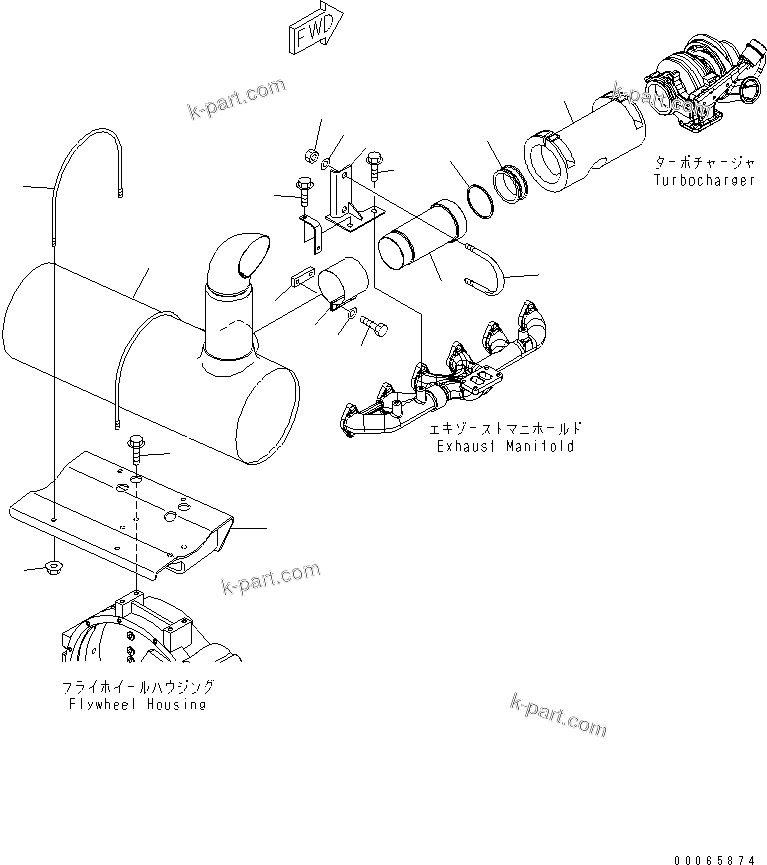 Komatsu parts book diagram for SAA6D114E-3 S/N .-UP: EXHAUST MUFFLER