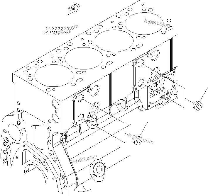 Komatsu parts book diagram for SAA6D114E-3 S/N .-UP: CYLINDER BLOCK (COOLANT PLUG)
