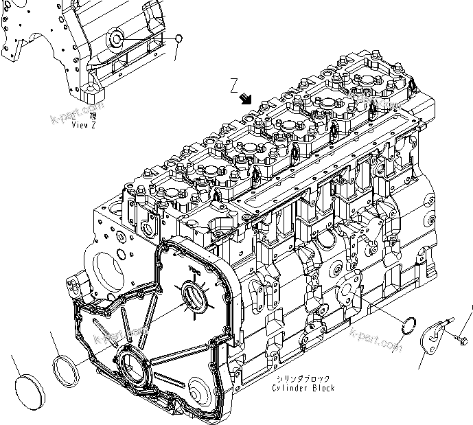 Komatsu parts book diagram for SAA6D114E-3 S/N .-UP: CYLINDER BLOCK (ACCESS HOLE COVER AND OIL DRAIN CONNECTION)