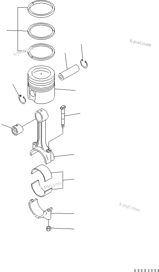 Komatsu parts book diagram for SAA6D114E-3 S/N .-UP: PISTON AND CONNECTING ROD