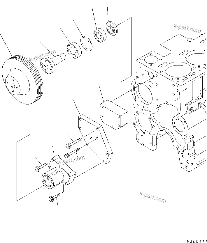 Komatsu parts book diagram for SAA6D114E-3 S/N .-UP: FAN DRIVE (PULLEY)