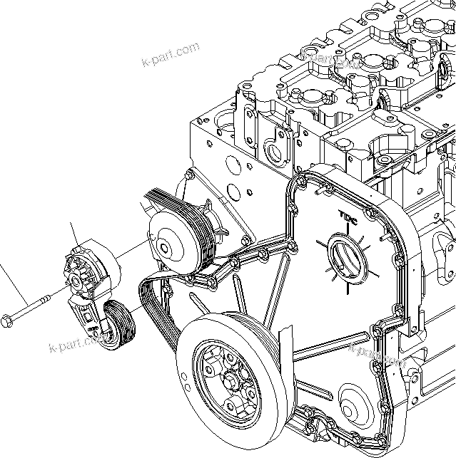 Komatsu parts book diagram for SAA6D114E-3 S/N .-UP: ALTERNATOR DRIVE (BELT TENSIONER)