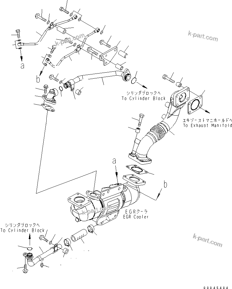 Komatsu parts book diagram for SAA6D125E-5 S/N 560001-UP: EXHAUST GAS RECIRCULATION (2/3) (EGR COOLER PIPING AND AIR VENT)