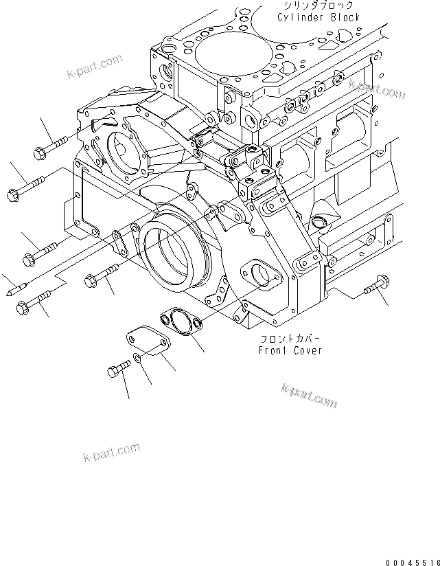 Komatsu parts book diagram for SAA6D125E-5 S/N 560001-UP: FRONT COVER ACCESSORY (MOUNTING BOLT AND POINTER)
