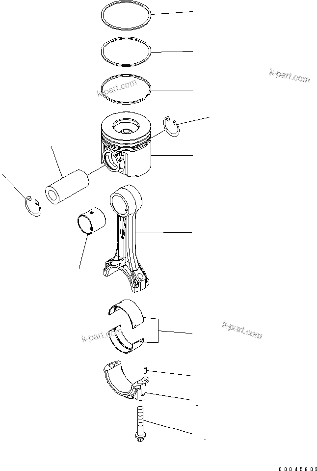 Komatsu parts book diagram for SAA6D125E-5 S/N 560001-UP: PISTON AND CONNECTING ROD