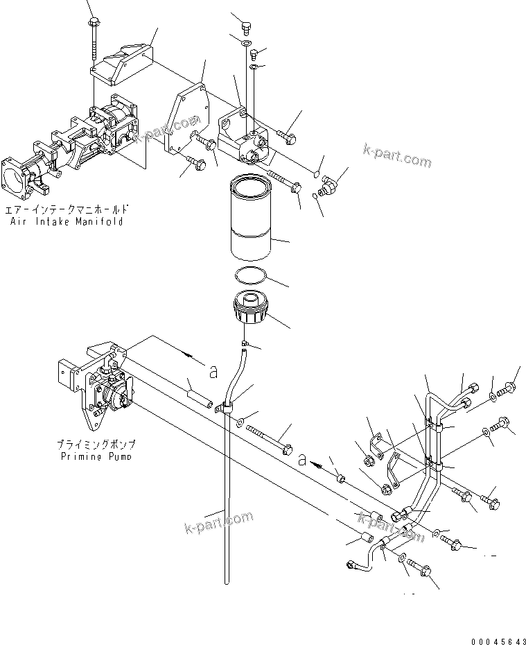 Komatsu parts book diagram for SAA6D125E-5 S/N 560001-UP: FUEL PRE-FILTER AND PIPING (THREAD 1-1/4)