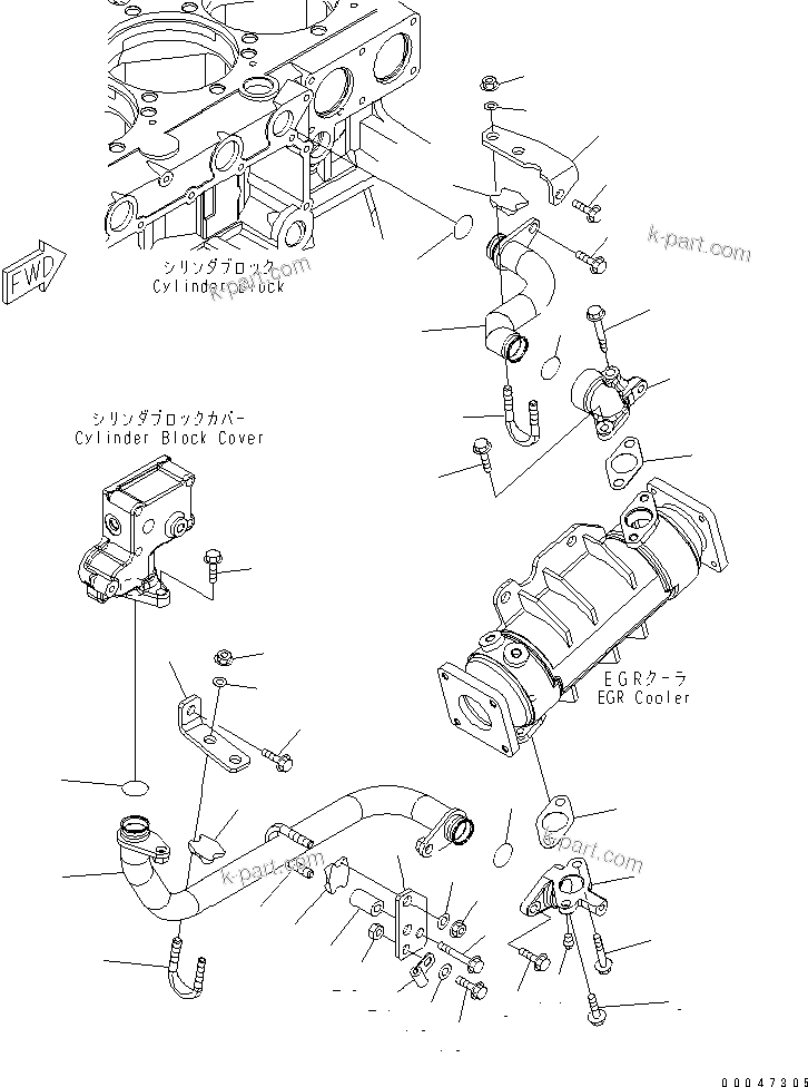 Komatsu parts book diagram for SAA6D140E-5E S/N 530001-UP: EXHAUST GAS RECIRCULATION VALVE (2/7) (EGR COOLER WATER PIPING)(#530008-)