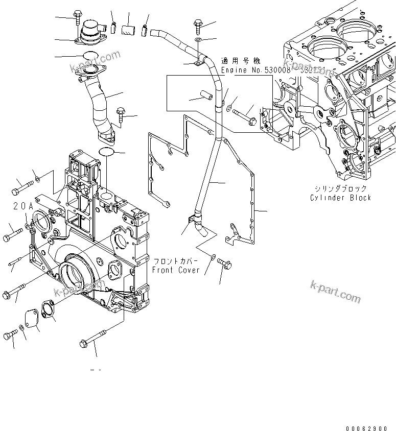 Komatsu parts book diagram for SAA6D140E-5E S/N 530001-UP: FRONT COVER ACCESSORY (POINTER AND BREATHER MOUNTING)(#530008-)