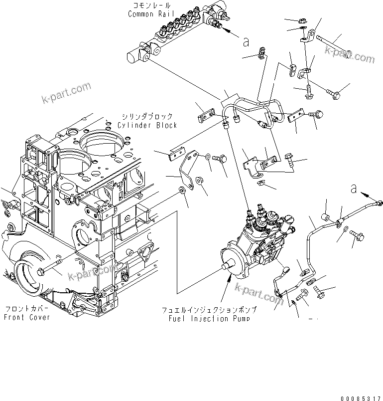 Komatsu parts book diagram for SAA6D140E-5E S/N 530001-UP: FUEL PUMP SUPPLY AND RETURN PIPING(#530003-)
