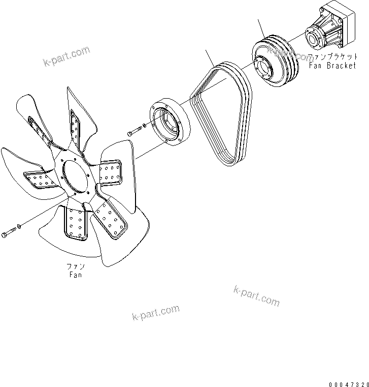 Komatsu parts book diagram for SAA6D140E-5E S/N 530001-UP: FAN PULLEY AND V-BELT(#530008-)