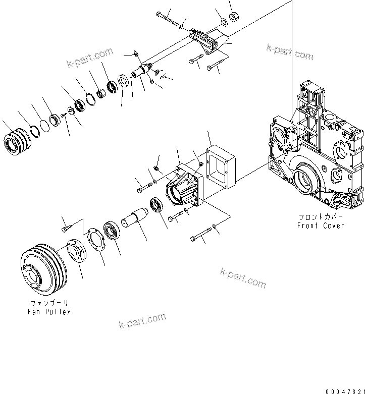 Komatsu parts book diagram for SAA6D140E-5E S/N 530001-UP: FAN DRIVE AND TENSION PULLEY(#530008-)