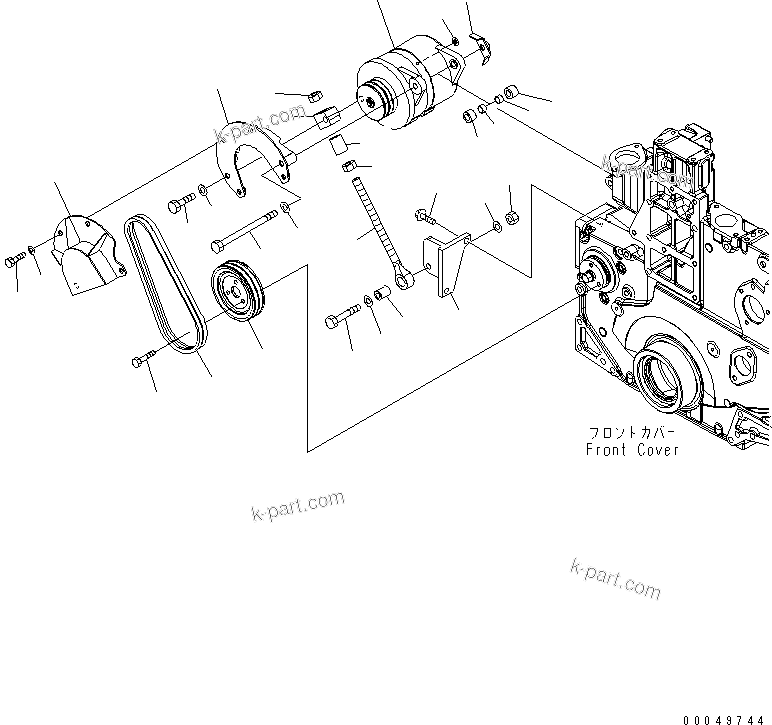 Komatsu parts book diagram for SAA6D140E-5E S/N 530001-UP: ALTERNATOR MOUNTING (FOR 50A ALTERNATOR) (WITH NON HARDENING PULLEY)(#530008-)