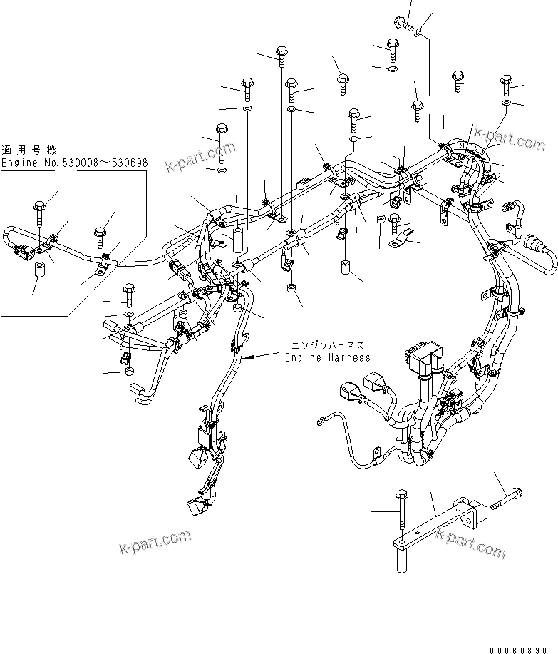 Komatsu parts book diagram for SAA6D140E-5E S/N 530001-UP: ELECTRICAL WIRING (3/4)(#530008-530698)