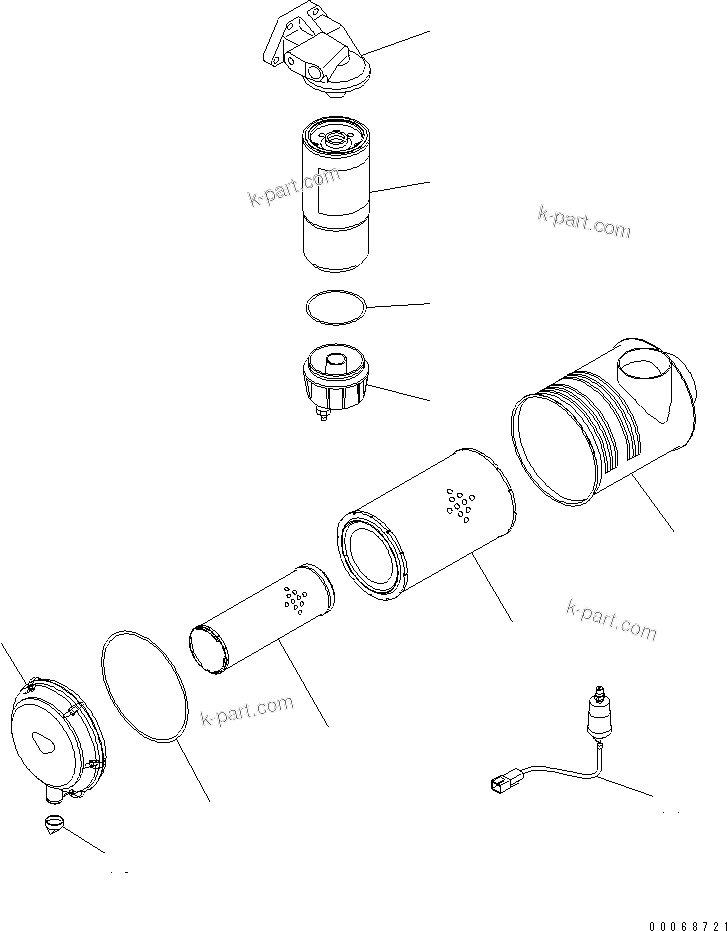 Komatsu parts book diagram for SAA6D140E-5E S/N 530001-UP: OIL FILTER AND AIR CLEANER (CHASSIS MOUNT)(#530008-)
