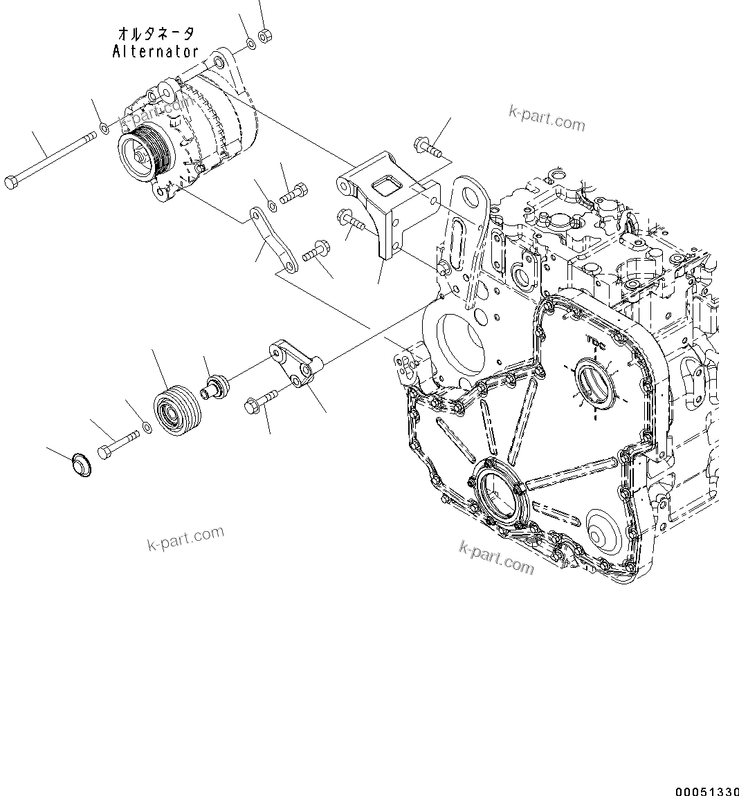Komatsu parts book diagram for SAA6D114E-3D S/N 26852735-UP: ALTERNATOR MOUNT PARTS