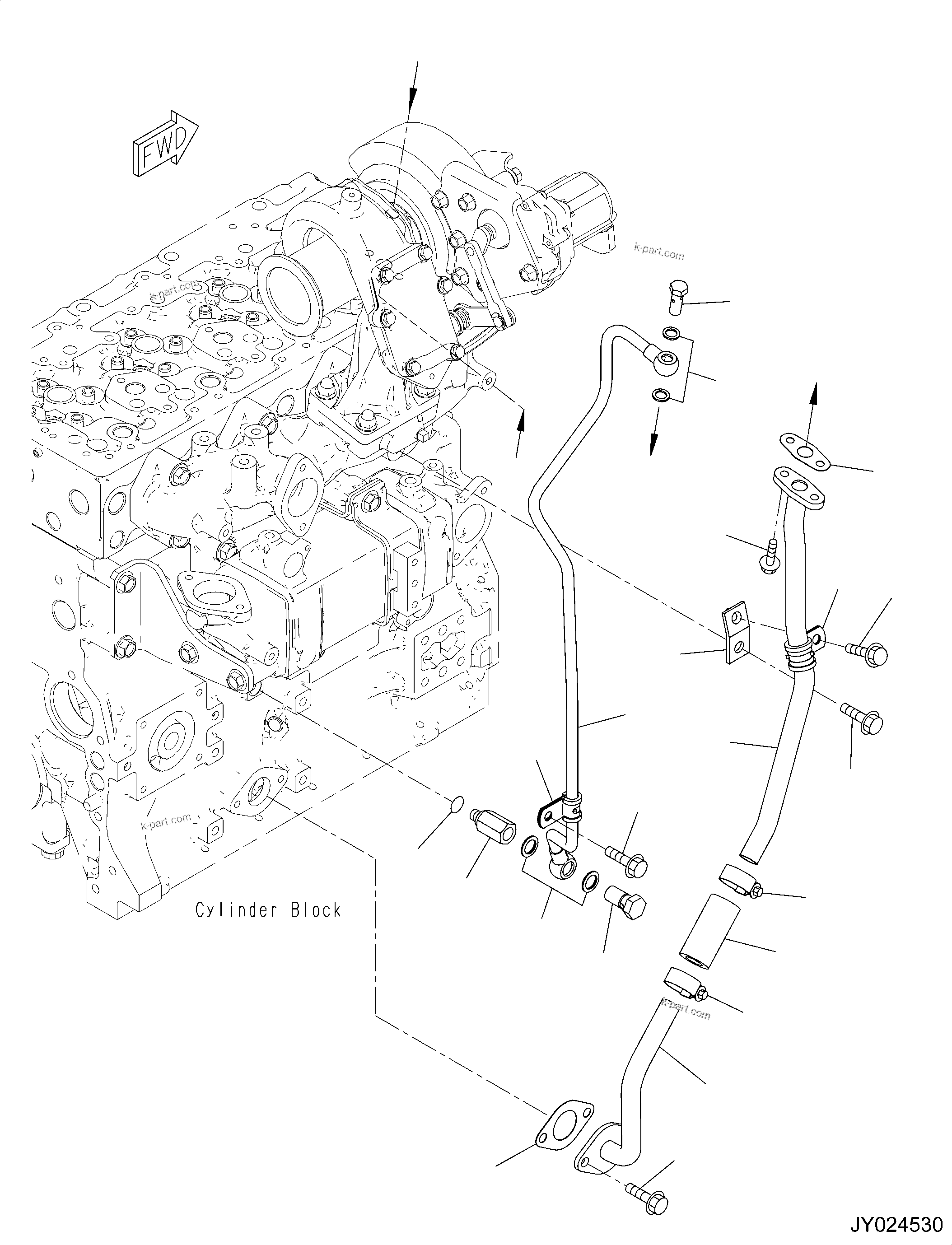 Komatsu parts book diagram for SAA4D95LE-6CH S/N 705134-UP (For WA80M-7): TURBOCHARGER OIL PIPING
