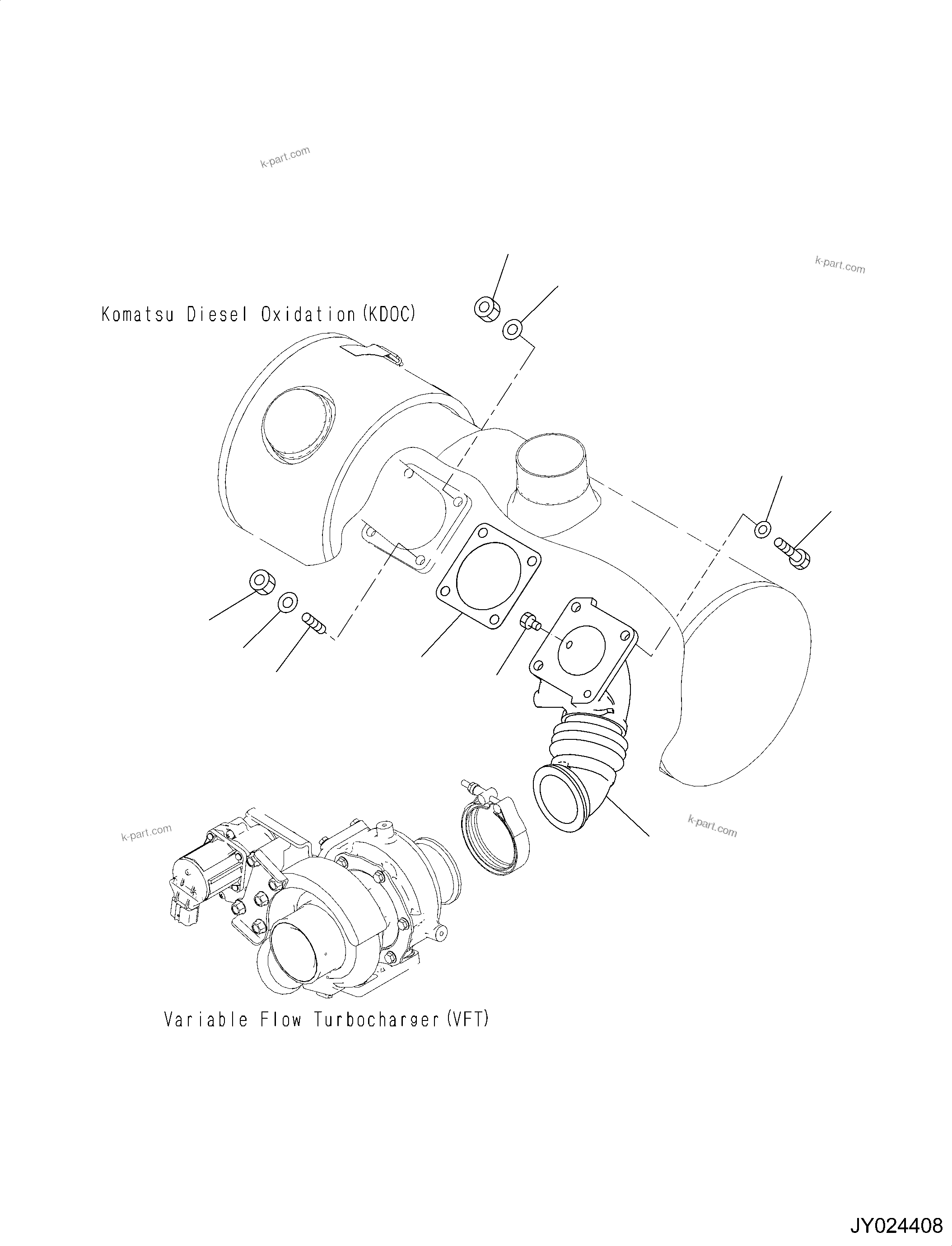 Komatsu parts book diagram for SAA4D95LE-6CH S/N 705134-UP (For WA80M-7): KOMATSU DIESEL OXIDATION CATALYST (KDOC) PIPING