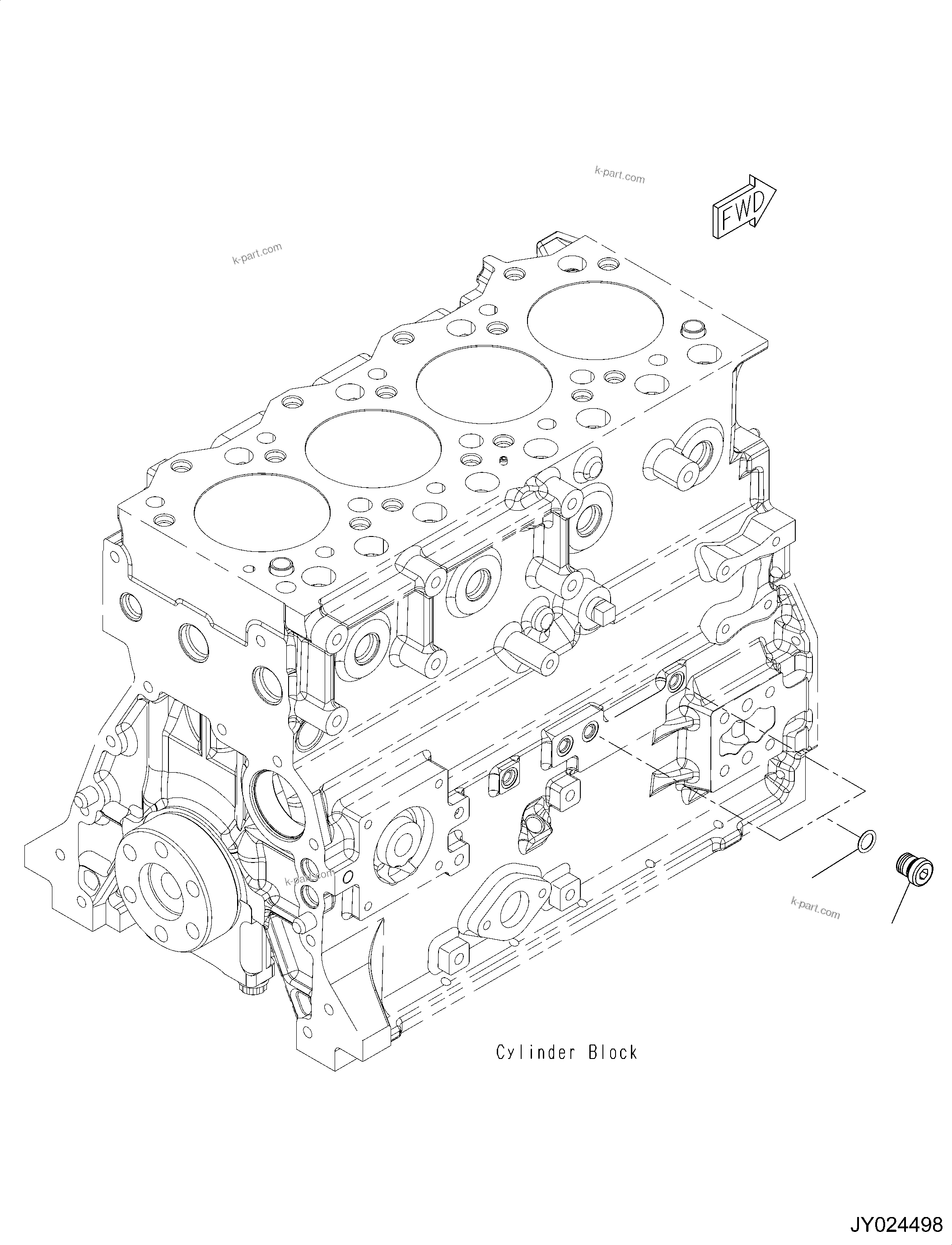 Komatsu parts book diagram for SAA4D95LE-6CH S/N 705134-UP (For WA80M-7): CYLINDER BLOCK PLUG
