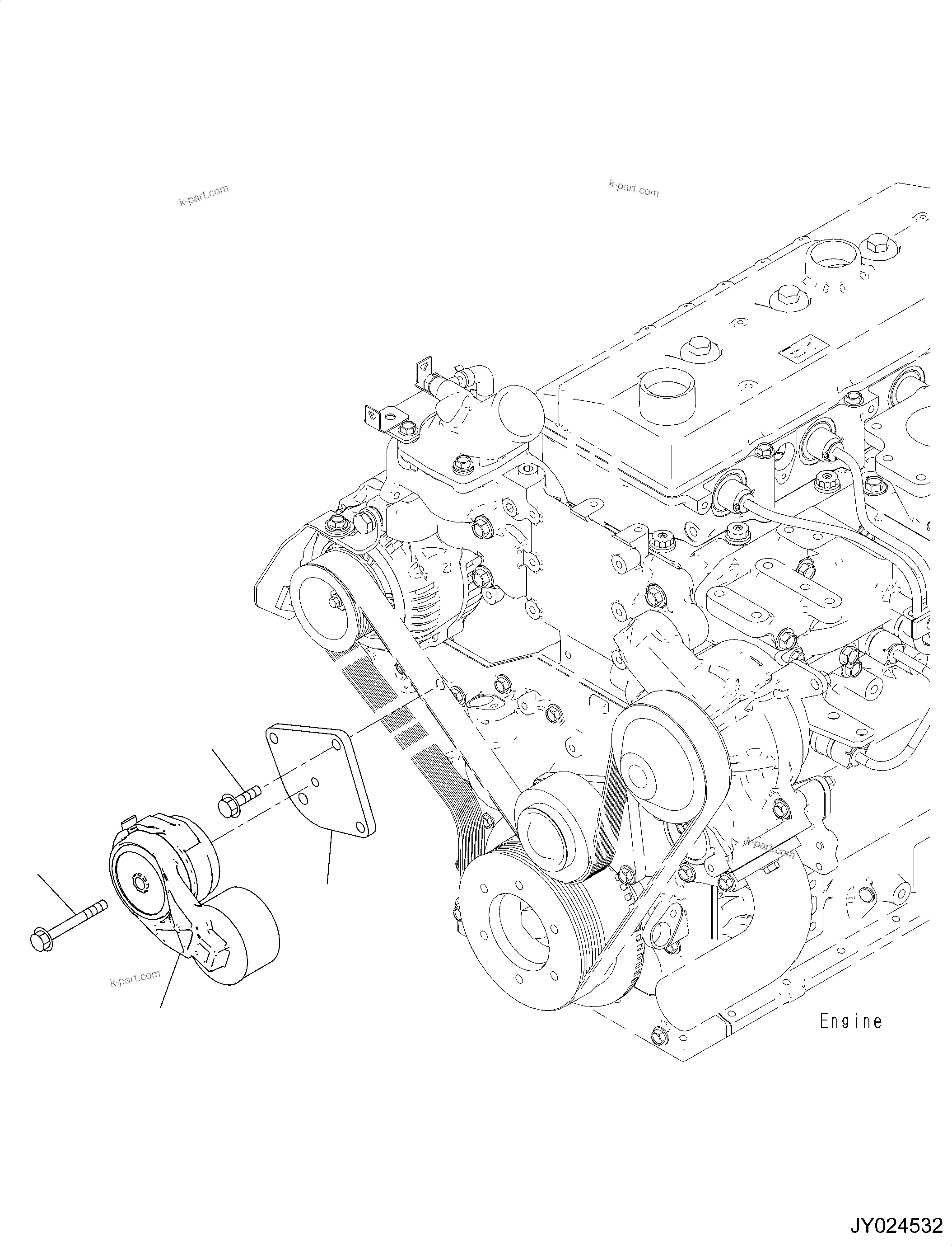 Komatsu parts book diagram for SAA4D95LE-6CH S/N 705134-UP (For WA80M-7): COOLING FAN BELT TENSIONER