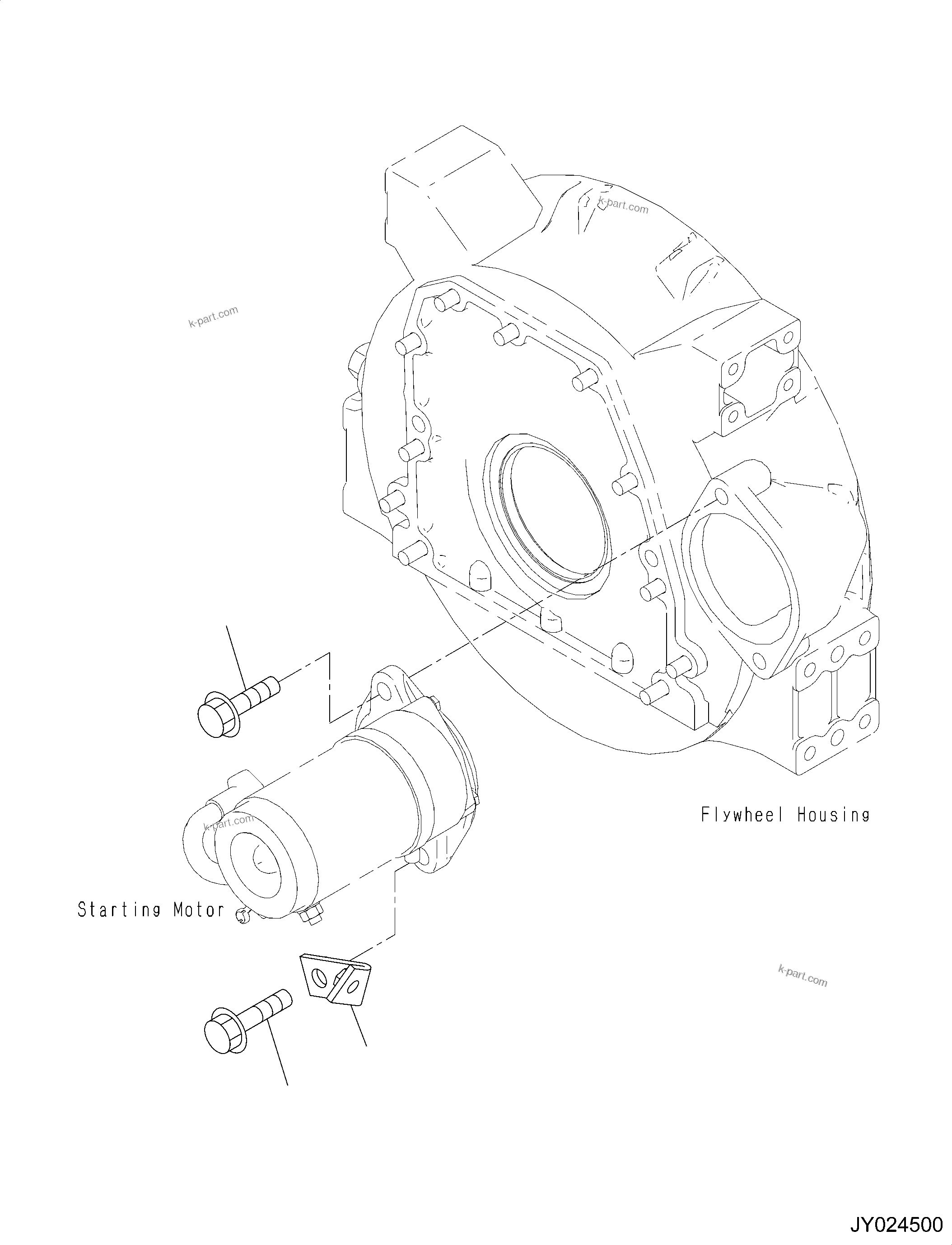 Komatsu parts book diagram for SAA4D95LE-6CH S/N 705134-UP (For WA80M-7): STARTING MOTOR MOUNTING, 2.2KW