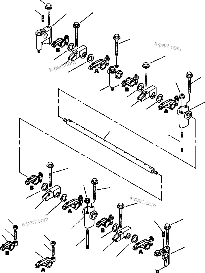 Komatsu parts book diagram for WB140PS-2N S/N A40034-UP: FIG. A0104-01A1  ENGINE - ROCKER ARMS