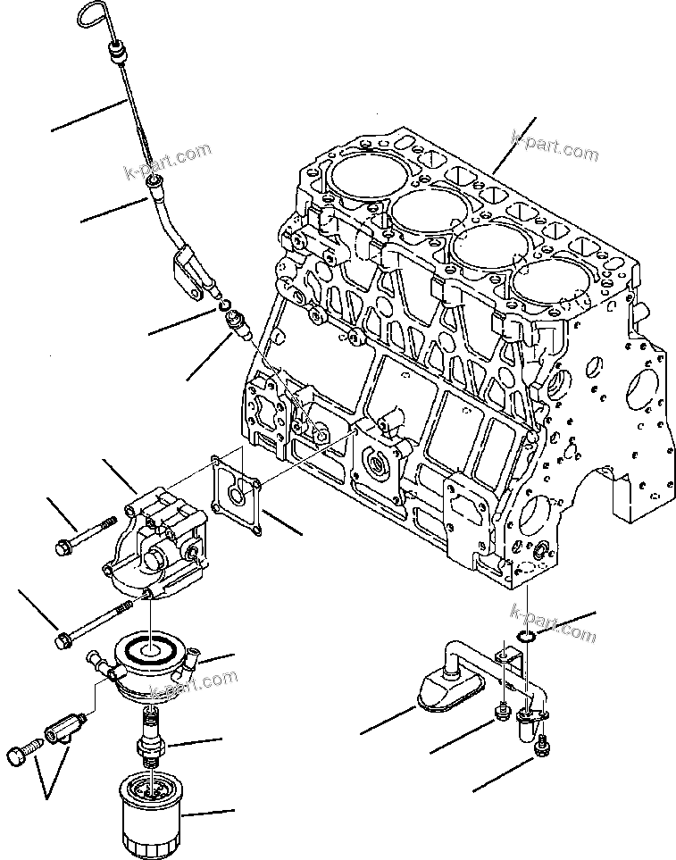 Komatsu parts book diagram for WB140PS-2N S/N A40034-UP: FIG. A0120-01A0  ENGINE - OIL COOLER AND FILTER, SUCTION LINE AND DIPSTICK