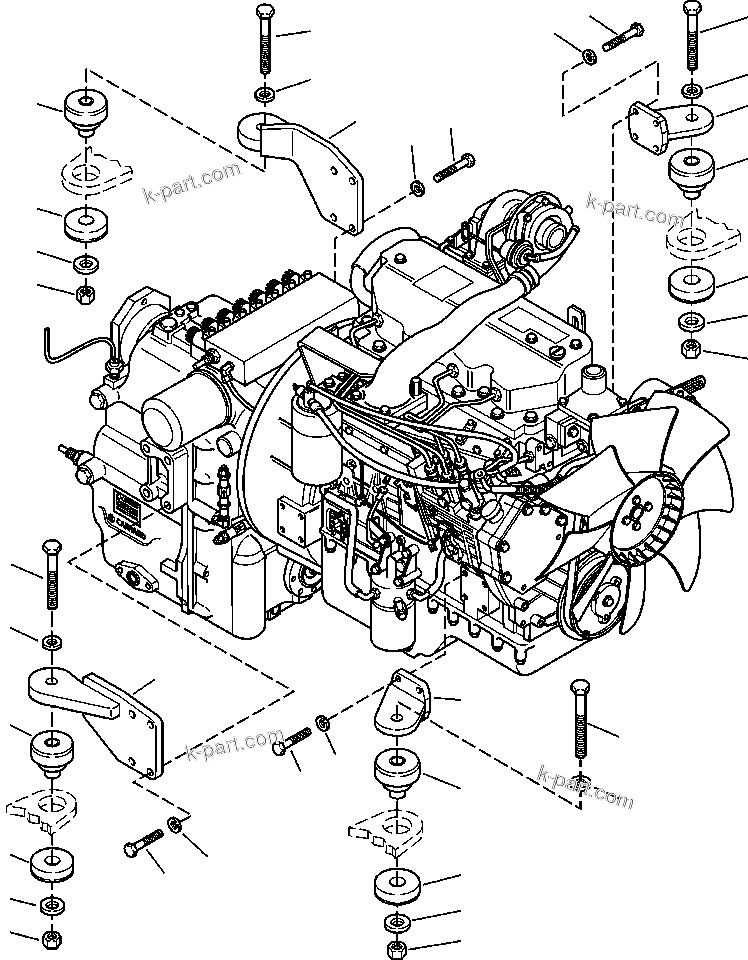 Komatsu parts book diagram for WB140PS-2N S/N A40034-UP: FIG. B1000-01A1 ENGINE MOUNTING - II