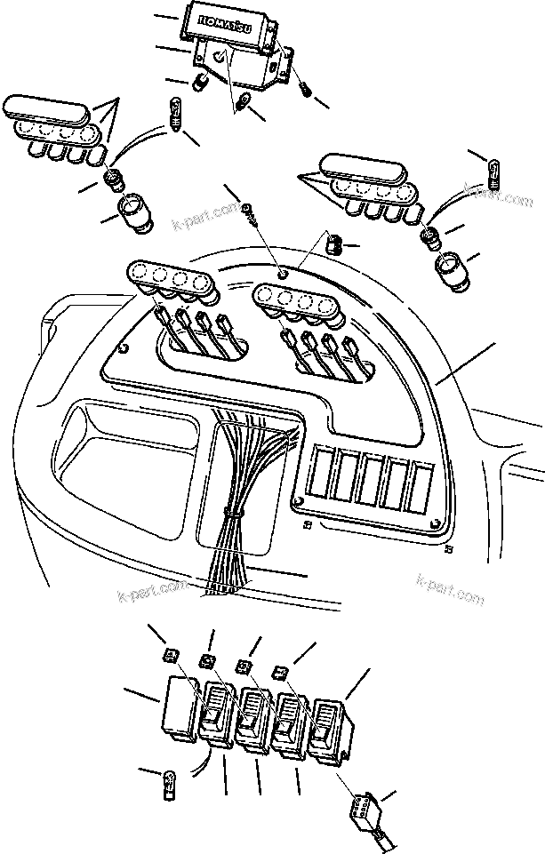 Komatsu parts book diagram for WB140PS-2N S/N A40034-UP: FIG. E1400-01A2 FRONT DASHBOARD