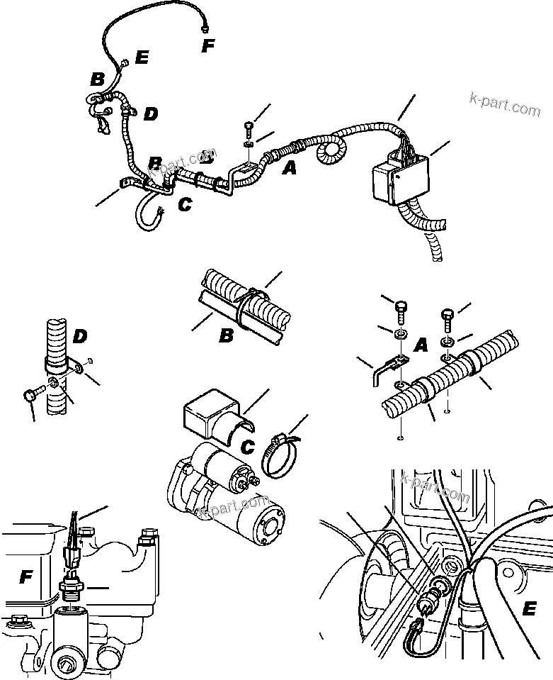 Komatsu parts book diagram for WB140PS-2N S/N A40034-UP: FIG. E1500-01A0 ELECTRICAL SYSTEM - ENGINE WIRING