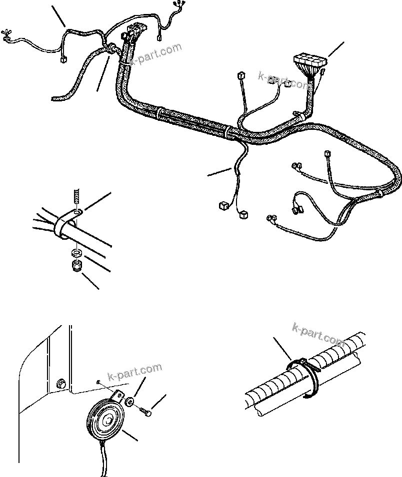 Komatsu parts book diagram for WB140PS-2N S/N A40034-UP: FIG. E1500-01A1 ELECTRICAL SYSTEM - FRAME WIRING HARNESS