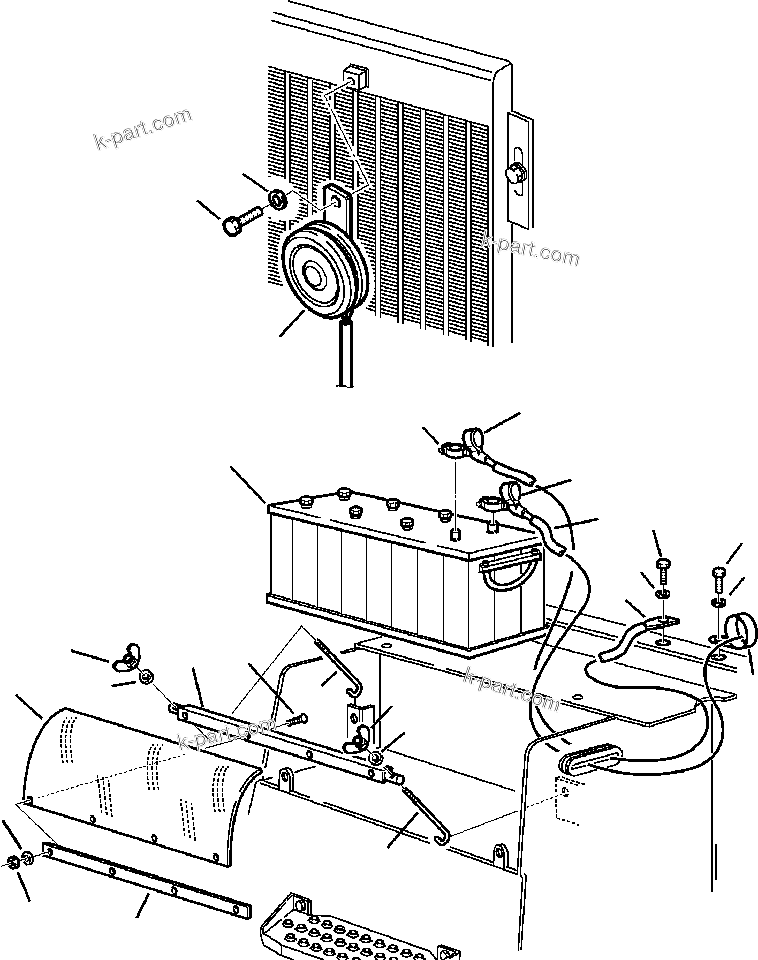 Komatsu parts book diagram for WB140PS-2N S/N A40034-UP: FIG. E1500-01B2 ELECTRICAL SYSTEM - BATTERY AND FRONT HORN