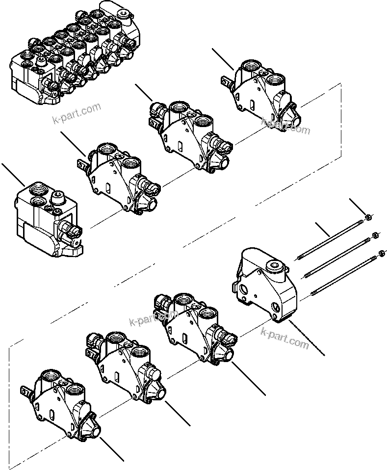 Komatsu parts book diagram for WB140PS-2N S/N A40034-UP: FIG. H6300-01A0 6 SECTION CONTROL VALVE - STANDARD BACKHOE