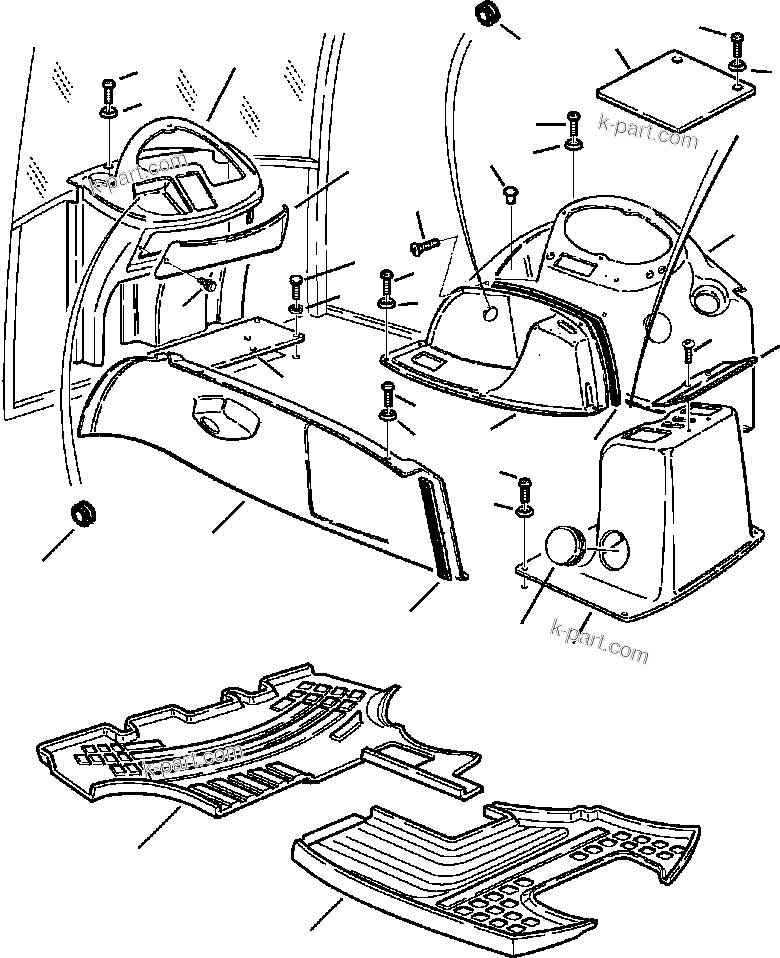 Komatsu parts book diagram for WB140PS-2N S/N A40034-UP: FIG. K5100-01A0 CAB - DASHBOARDS, COVERS AND FLOOR MAT