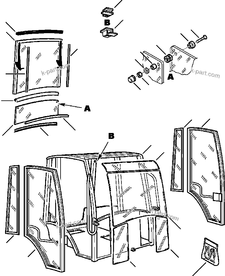 Komatsu parts book diagram for WB140PS-2N S/N A40034-UP: FIG. K5200-01A0 CAB - COMPLETE UNIT