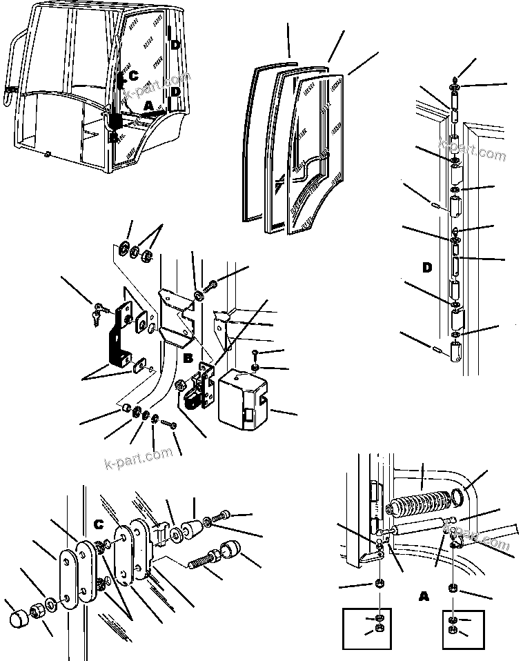 Komatsu parts book diagram for WB140PS-2N S/N A40034-UP: FIG. K5201-01A2 CAB - LEFT DOOR