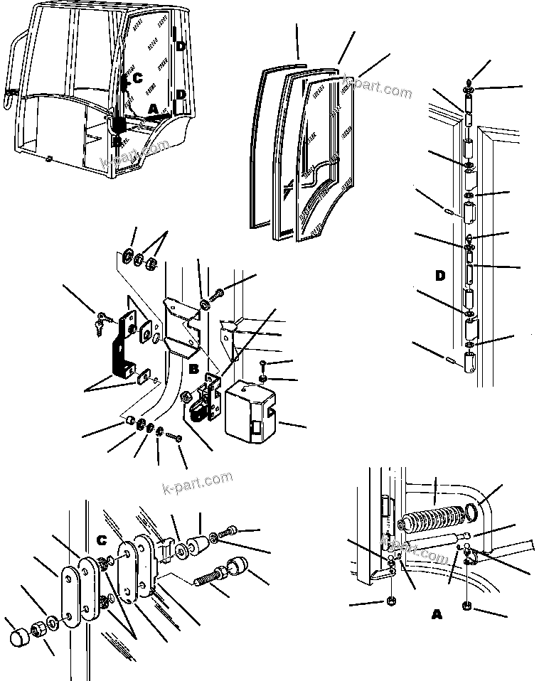 Komatsu parts book diagram for WB140PS-2N S/N A40034-UP: FIG. K5201-01A3 CAB - LEFT DOOR