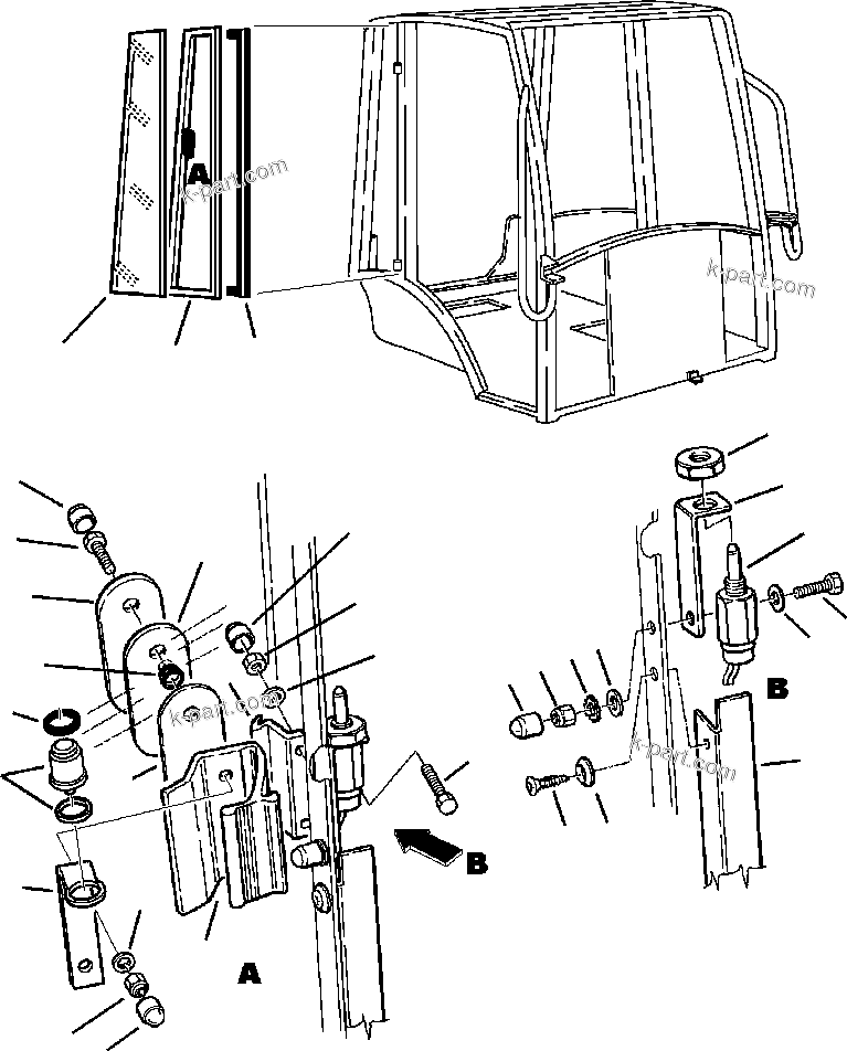 Komatsu parts book diagram for WB140PS-2N S/N A40034-UP: FIG. K5202-01A0 CAB - RIGHT WINDOW