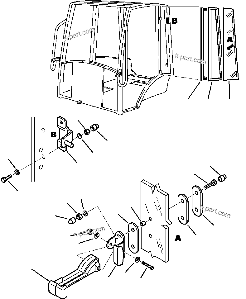 Komatsu parts book diagram for WB140PS-2N S/N A40034-UP: FIG. K5202-01A3 CAB - LEFT WINDOW