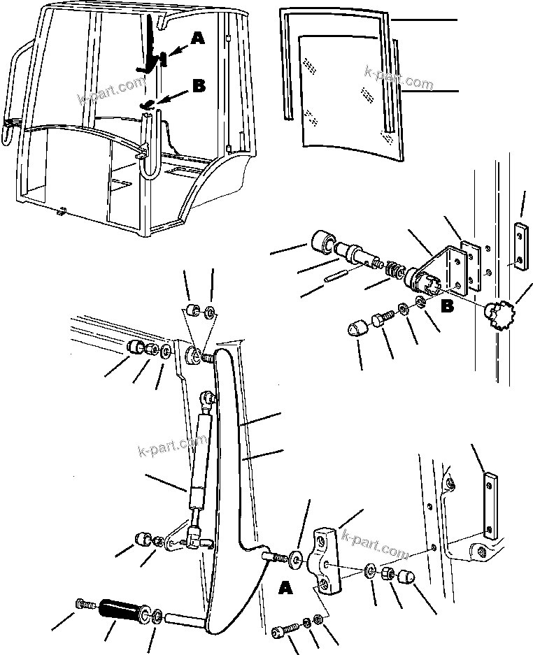 Komatsu parts book diagram for WB140PS-2N S/N A40034-UP: FIG. K5203-01A1 CAB - REAR WINDOW