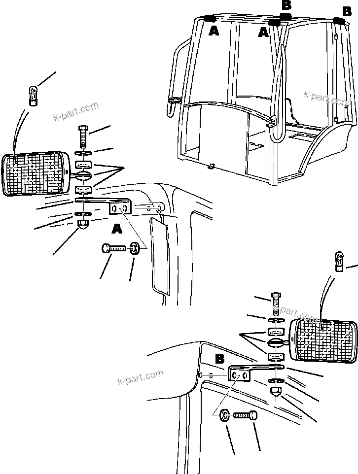Komatsu parts book diagram for WB140PS-2N S/N A40034-UP: FIG. K5209-01A0 CAB - EXTERNAL LIGHTS