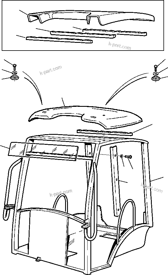 Komatsu parts book diagram for WB140PS-2N S/N A40034-UP: FIG. K5300-01A0 CANOPY - ROOF AND GLASS