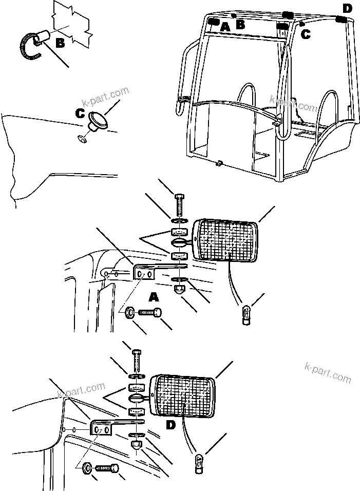 Komatsu parts book diagram for WB140PS-2N S/N A40034-UP: FIG. K5303-01A0 CANOPY - WORK LIGHTS