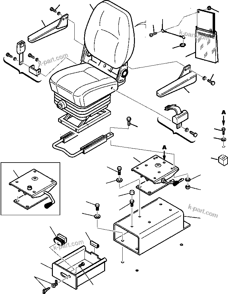 Komatsu parts book diagram for WB140PS-2N S/N A40034-UP: FIG. K5400-01A0 CANOPY OPERATORS SEAT - SUPPORT AND MOUNTING