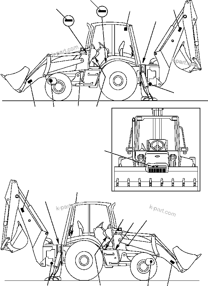 Komatsu parts book diagram for WB140PS-2N S/N A40034-UP: FIG. U0102-01A0 DECALS - WORK EQUIPMENT
