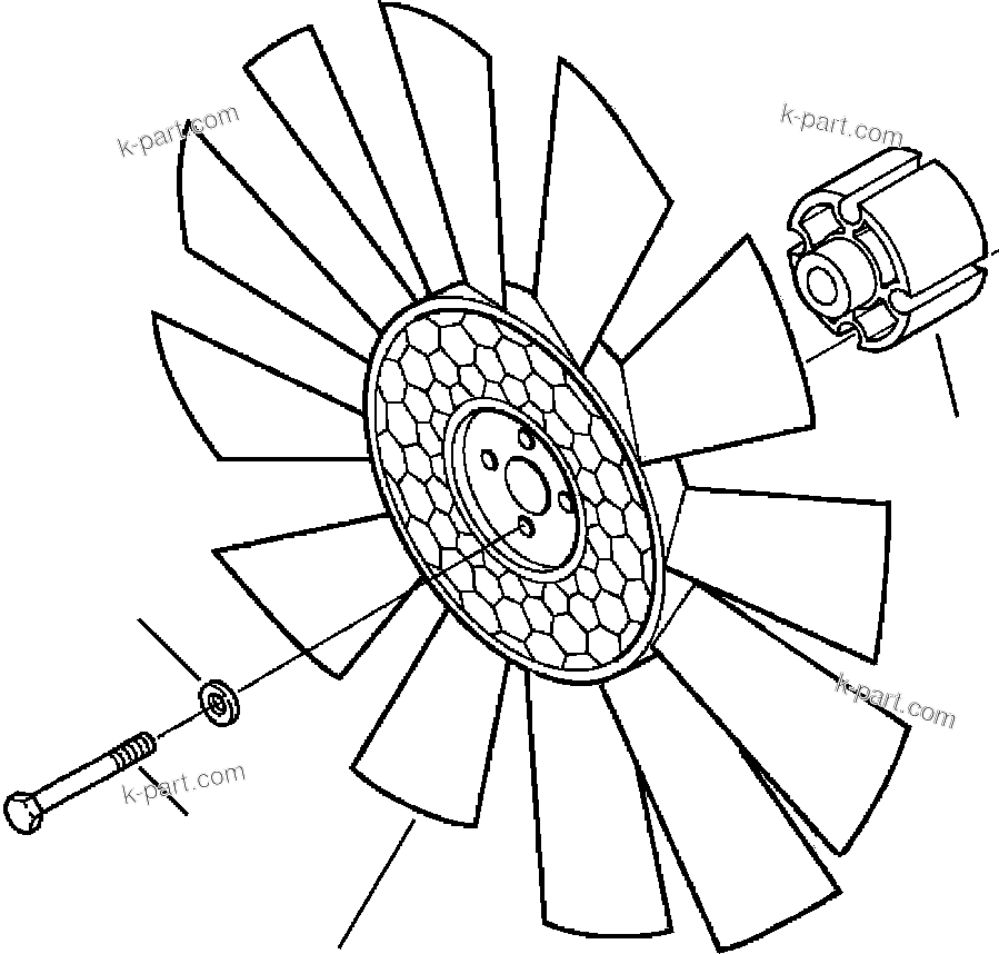 Komatsu parts book diagram for WB156-5 BACKHOE LOADER S/N A63001-UP: B1020-01A0 ENGINE FAN