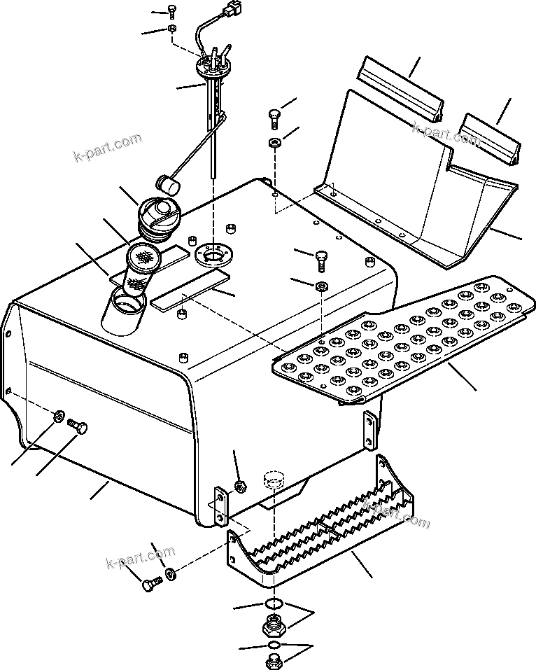 Komatsu parts book diagram for WB156-5 BACKHOE LOADER S/N A63001-UP: D1300-01A0 FUEL TANK