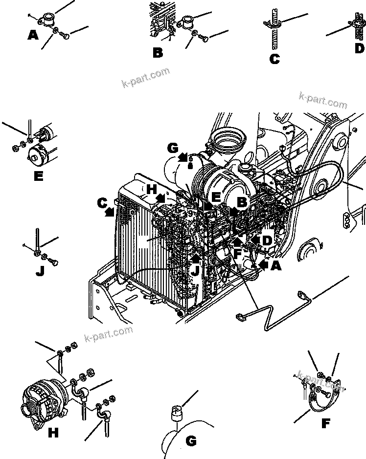 Komatsu parts book diagram for WB156-5 BACKHOE LOADER S/N A63001-UP: E1420-01A0 ELECTRICAL WIRING ENGINE WIRING HARNESS