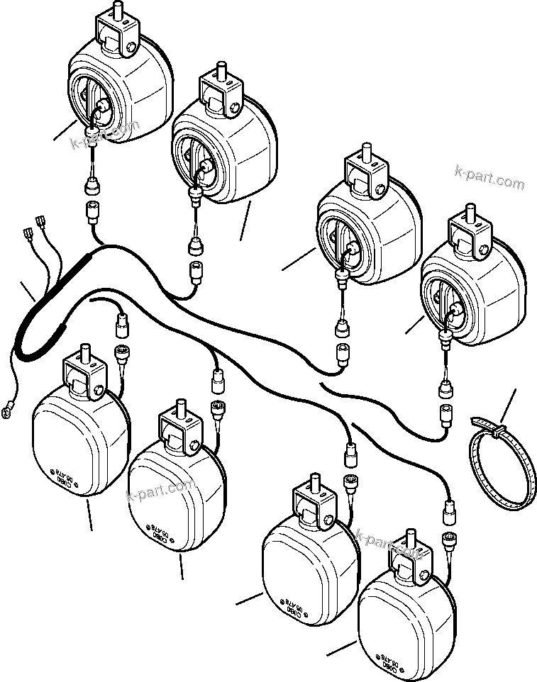 Komatsu parts book diagram for WB156-5 BACKHOE LOADER S/N A63001-UP: E1491-01A0 LIGHTS FRONT AND REAR WORK
